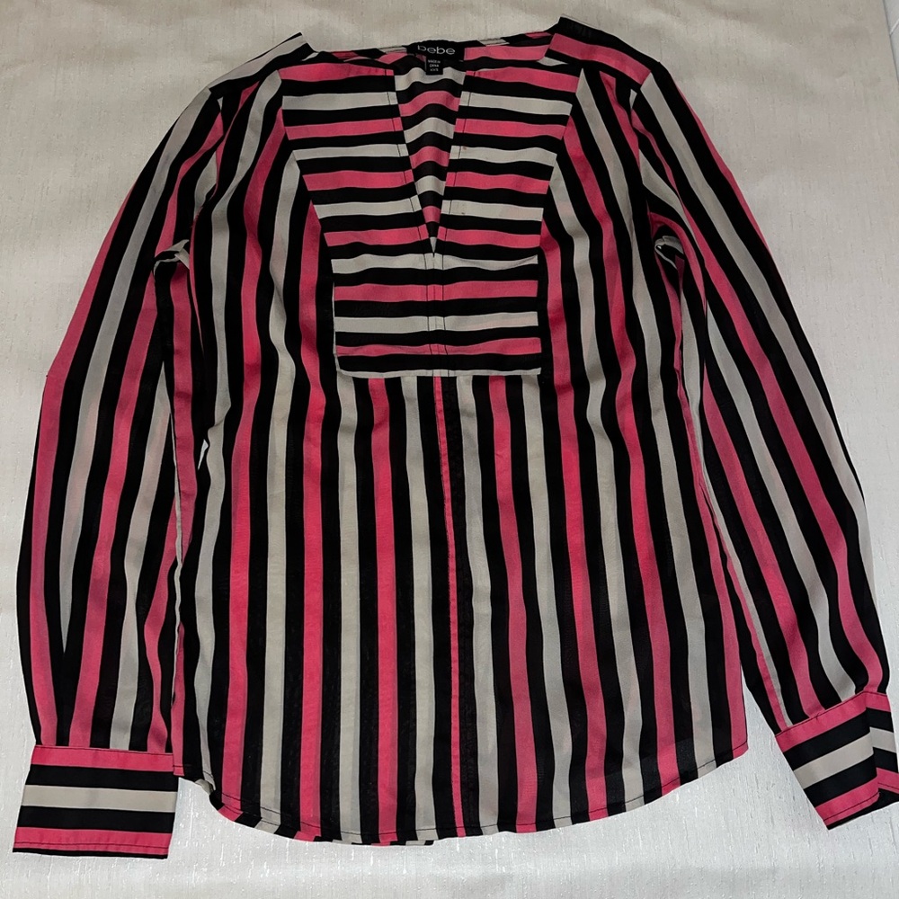 Bebe Pink Black Tan Striped